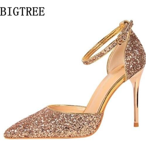 Party Shoes Ladies Heels Mary Jane Shoes Glitter Heels Bigtree Shoes Women Brand Pumps Fetish High Heel Sandals Buty Damskie