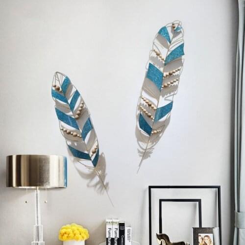 Wall Decoration Creative Handmade Wrought Iron Wall Decoration Feather Wall Hanging Color Living Room Porch Wall Pendant