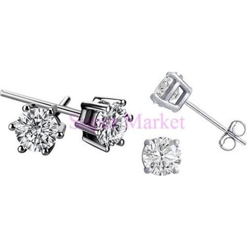 White Zircon Earring Stud Ear Nail Fashion Jewelry with stainless Steel Free Shipping 36pair/lot Mixed Size