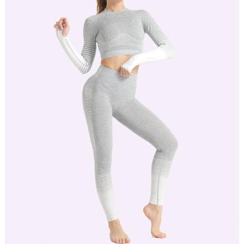 Women Seamless Yoga Set Flexible Long Sleeve Shirts with Thumb Hole High Waist Leggings Push Up Gym Fitness Workout Sportswear