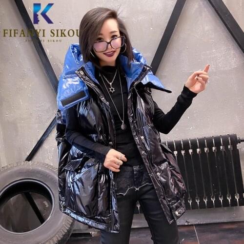 2020 Winter Vest Women Hooded Sleeveless Jacket Fashion Thick Warm Down Cotton Vest Coat Oversized Womens Winter Jacket Vests
