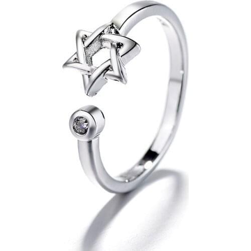 Pentagram Hexagon Rings for Women Silver Plated Star of David Jewish Cherry Finger Ring Religious Amulet Geometry Zircon Jewelry
