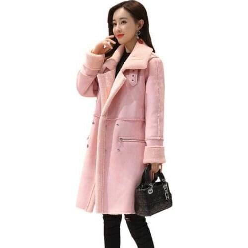 2019 New Winter Women Fashion Casual Medium Long Suede Coat Ladies High End Jacket Long Sleeve Solid Loose Thick Keep Warm Parka