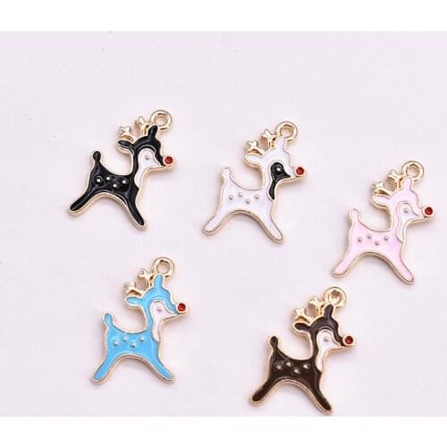 20pcs/lot Enamel Red Nosed Fawn Charm For Jewelry Making Cute Earring Pendant Bracelet Necklace Charms Diy Jewelry Accessories