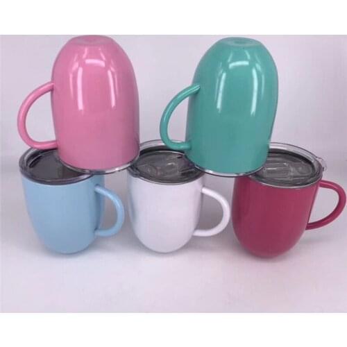 25 pcs 10 oz Egg Cup Beer Tumbler With Handle Stainless Steel mug Egg Shaped Travel Wine Mugs Tumbler U-shaped Coffee