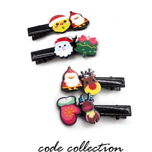 4pcs/set Girls Mixing Christmas Cartoon Hairpins Christmas Tree Santa Claus Elk For Girl Kids Acrylic Hairgrips Holiday Gift