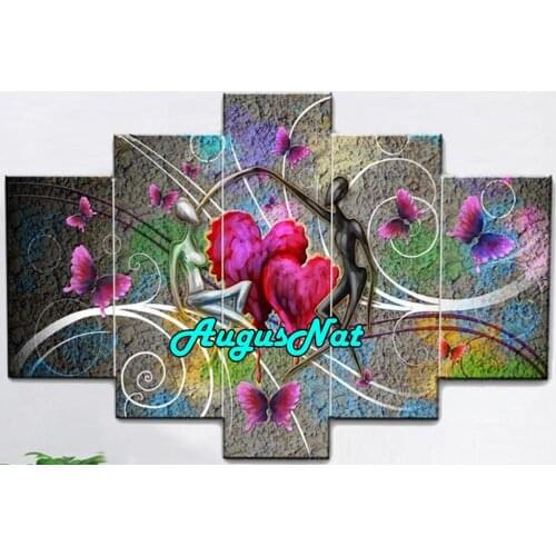 5 panels diamond painting penta 5d diy full drill diamond embroidery stickers wall decor love heart rhinestone pasted pictures