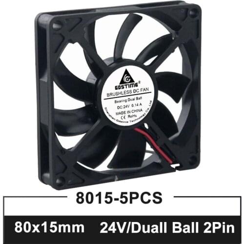 5 Pieces 80x80x15mm 80mm 8015B 24Volt Brushless DC Cooler Fan Ball Bearing 2pin Cooling Fan