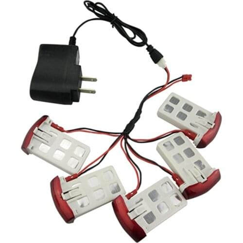 5PCS Battery + 1PCS US Plug Fast Charger + 5in1 Charger Wire Spare Part Set for RC Quadcopter SYMA X5UW X5UC Drone Accessories