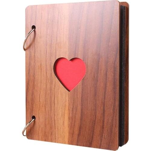 6inch Heart Pattern Wooden Photo Album Loose-leaf Baby Growth Memory Record Book