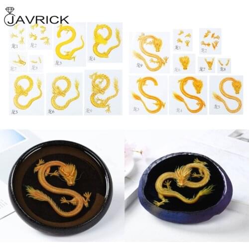 9Pcs Vivid Chinese Golden Dragon Film Stickers Resin Art Craft Fillings Resin Painting Making Dragon Resin Art Fillers
