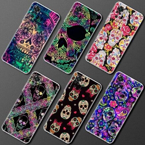 Soft Clear Case For Xiaomi Redmi Note 10 9 Pro 9S 8 10S 7 8T 9C 7A 8A 9T K40 Silicone Phone Cover Fundas Cool Flower Skull Art