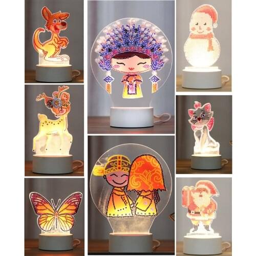 DIY Cute Bride 5D Diamond Painting LED Night Lamp Decorate Desk Light Cartoon Animal Handmade Craft Holiday Greeting Gift