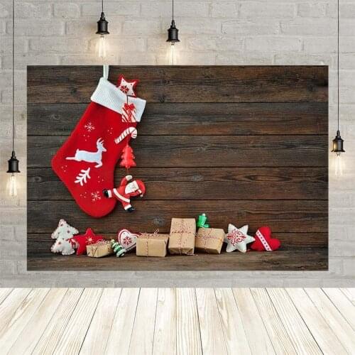 Avezano Photography Background Winter Happy Christmas Christmas Stocking Gift Mistletoe Wreath Fireplace Photo Studio Decoration