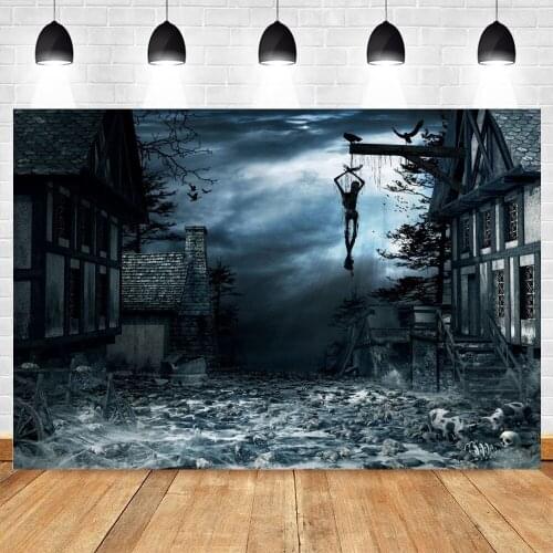 Halloween Background For Photography Skeleton Skull Ruins House Night Scene Backdrop Vinyl Photo Studio Photophone Photocall