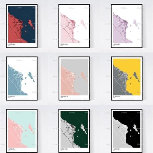 Hurghada, Egypt Map Nordic Retro Minimalism Painting Posters and Prints on Canvas Hd Wall Art Modular Pictures Home Decoration