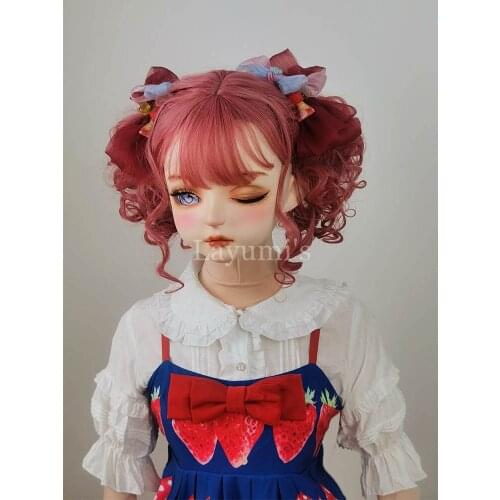 Strawberry) High Quality Girl Silica Gel Cosplay Transsexual Half Head Kigurumi Mask Party Crossdresser Lifesize BJD Doll Mask