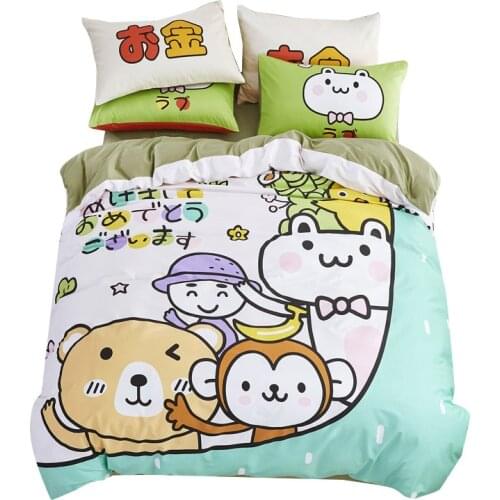 Cute Bear Cartoon Bedding Set Cotton100 % Baby Children Duvet Cover Bedlinen Comforter Cover Pillowcase Twin Queen