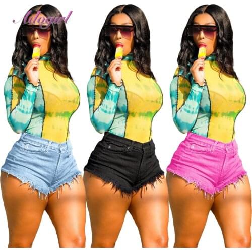 Summer Shorts Casual Solid Color Fringed Sanded High Waist Jeans Shorts Women 2021 Straight buttom Trousers Outfits Denim Pants