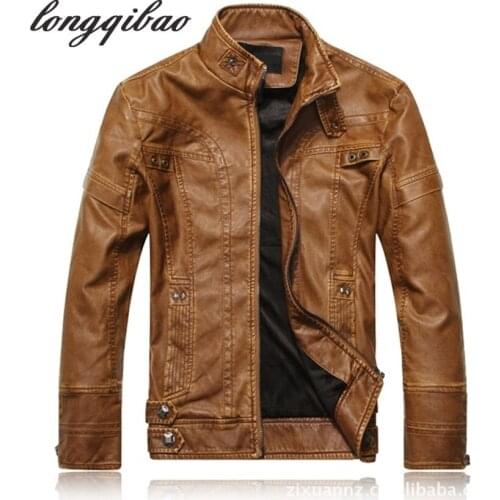 Longqibao Men's Faux Leather Jackets