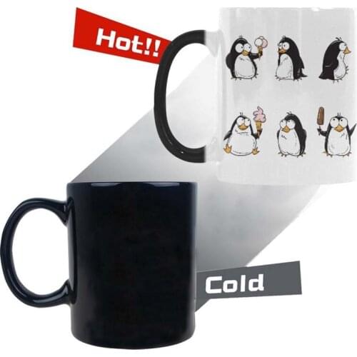 Cute Cartoon Penguin Morphing Mug Heat Sensitive Color Changing Coffee Mug Cup with Quotes, Funny Ice Cream Summer Flightless Bi