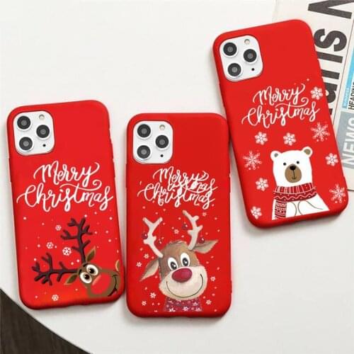 Christmas Deer bear cute cartoon Phone Cases Red Candy Color for iPhone 11 12 mini pro XS MAX 8 7 6 6S Plus X SE 2020 XR