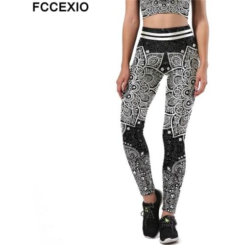 FCCEXIO Fashion Aztec Ombre B Mandala Leggings Women High Waist Plus Size Sexy Legging Workout Digital Print Fitness Leggins