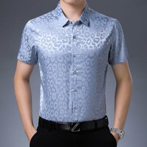 New Arrival Male Silk Shirt Summer Casual Striped Silk Clothes Mens short Sleeve Satin Silk Dress Shirt Free Shipping