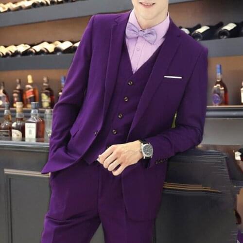 Fahsion Purple Groomsmen Tuxedo Men Suits For Prom Wedding Groom Suit Blazers Men Suit Casual Terno Masculino(Jacket+Pants+Vest)
