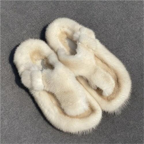 2021 Summer Fashion New Ladies Fur Slippers Flat Sandals Real Luxury Mink Made Mink Sandals