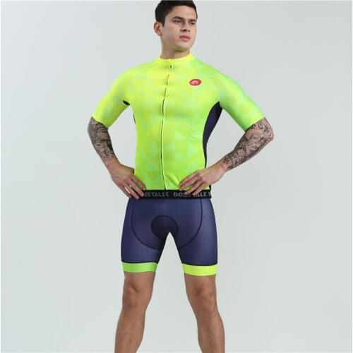 Boestalk bike team race clothing summer short sleeve quick-drying breathable fluorescent yellow gel cushion road cycling