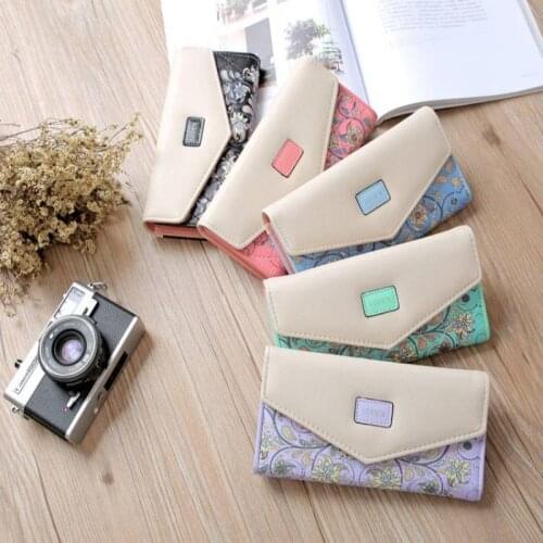 Okolive WB0002 New Korean Version Of Idyllic Flower Rhombic Color Contrast Envelope Hasp Womens Purse Hand Wrapping Clip