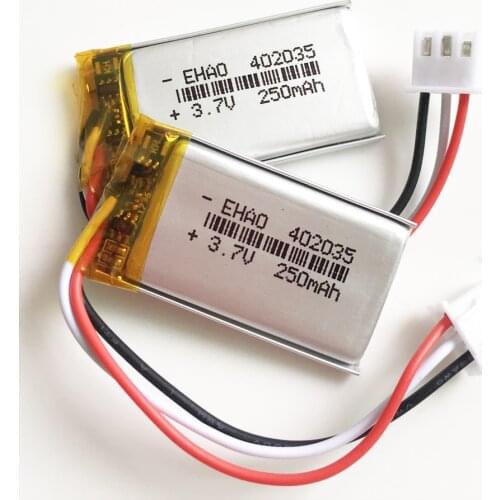 Wholesal 402035 3.7V 250mAh polymer lithium Rechargeable battery JST XHR 2.54mm 3pin plug Lipo cells for MP3 GPS headset