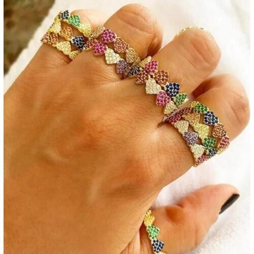 Heart simple design minimal heart Lover valentines gift for girl women gold multi color micro pave cz delicate ring jewelry
