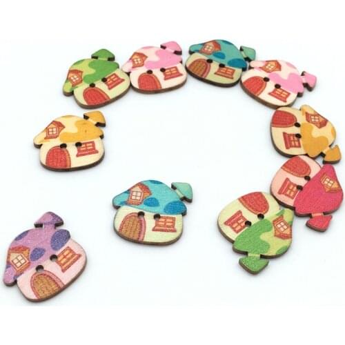 50pc Multicolor Painted mushroom Wood Buttons Handmade Decorative Scrapbooking Button DIY Accessories 7NK223
