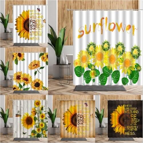 Sunflower Floral Shower Curtains Yellow Flower Print Home Bath Decor With Hook Spring Creative Bathroom Curtain Waterproof Cloth