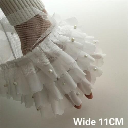 11CM Wide Luxury White Three Layers Chiffon Lace Ribbon Bridal Applique Beaded Ruffle Trim Wedding Dress DIY Sewing Supplies