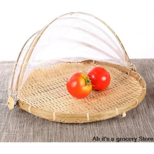 Hand-WovenFood Serving Tent BasketTray Bread Storage Basket PicnicMesh Net Cover Outdoor Picnic Mesh Net Cover