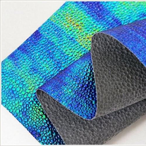 10 yards*137cm roll Symphony pearl fish wave dot embossed laser PU leather fabric holographic artificial leather rainbow fabric