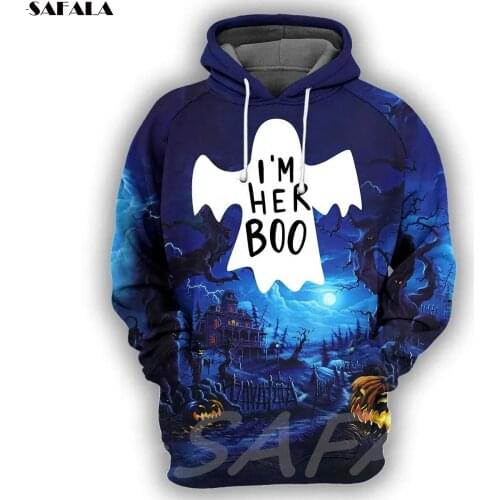 Halloween Her Boo Skull 3D Printed Hoodie Man Female Zipper Pullover Sweatshirt Hooded Jersey Streetwear Tracksuits