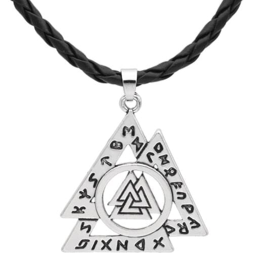 Viking odin symbol valknut rune amulet men norse pewter pendant necklace