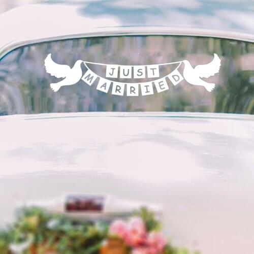 Just Married Stickers Doves Bunting Banner Wedding Car Window Decal Wedding Decoration Wedding Gift Waterproof Wall Sticker Z168
