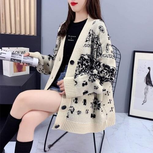 Retro Knitted Cardigan Jacket Womens Tops 2021 Loose Casual Outer Wear Knit Sweater Autumn New Single Breasted Full Sleeve