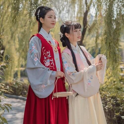 Wanru Original Ming-made Cross-collar Waist Coat Skirt Embroidered Hanfu Womens Three-piece Suit Autumn and Winter