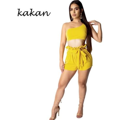 Kakan summer new womens jumpsuit two-piece casual sexy temperament shoulder-length jumpsuit