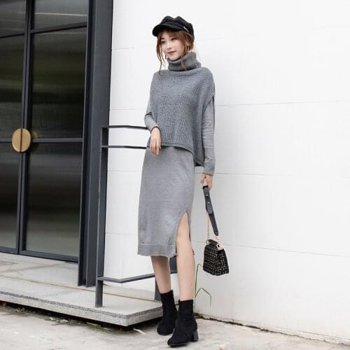 Womens Sets Two-piece skirt suit female 2018 fashion Autumn Winter dress womens Knitted suits long slim women sweater dress