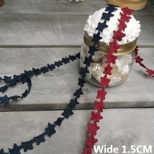 1.5CM Wide Wine Red Navy Blue Stars Water Soluble Embroidery Lace Collar Trim Ribbon Clothes Hairband Dress DIY Sewing Supplies