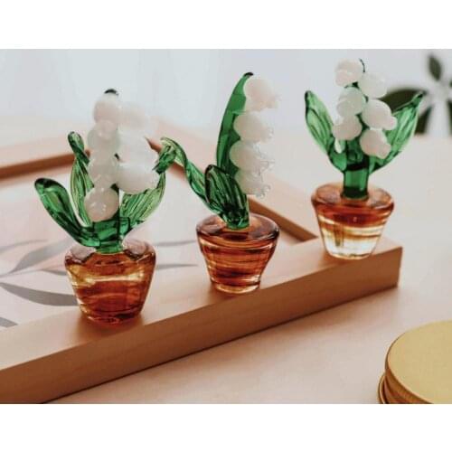1PC Mini Glass Flower Figurines Handicraft Multi-purpose Miniature Plant Decor Glass Flower Spring Figurine Ornament for Home
