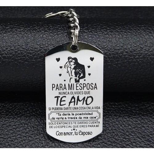 2021 Silver Color Wedding Para Mi Esposa Nunca Olvides Que Te Amo Stainless Steel Keychain for Women Jewelry Llavero