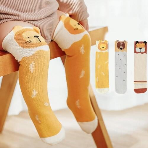 3 Pairs Lot Baby Cotton Knee High Socks Boys Girl Newborn Infant Toddler Kids Child Spring Cartoon Animal Print Tube long Socks